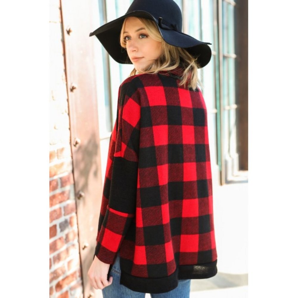 VEVERET Buffalo Plaid Check Turtle Neck Poncho Sweater S, M, L NWT - Picture 2 of 13